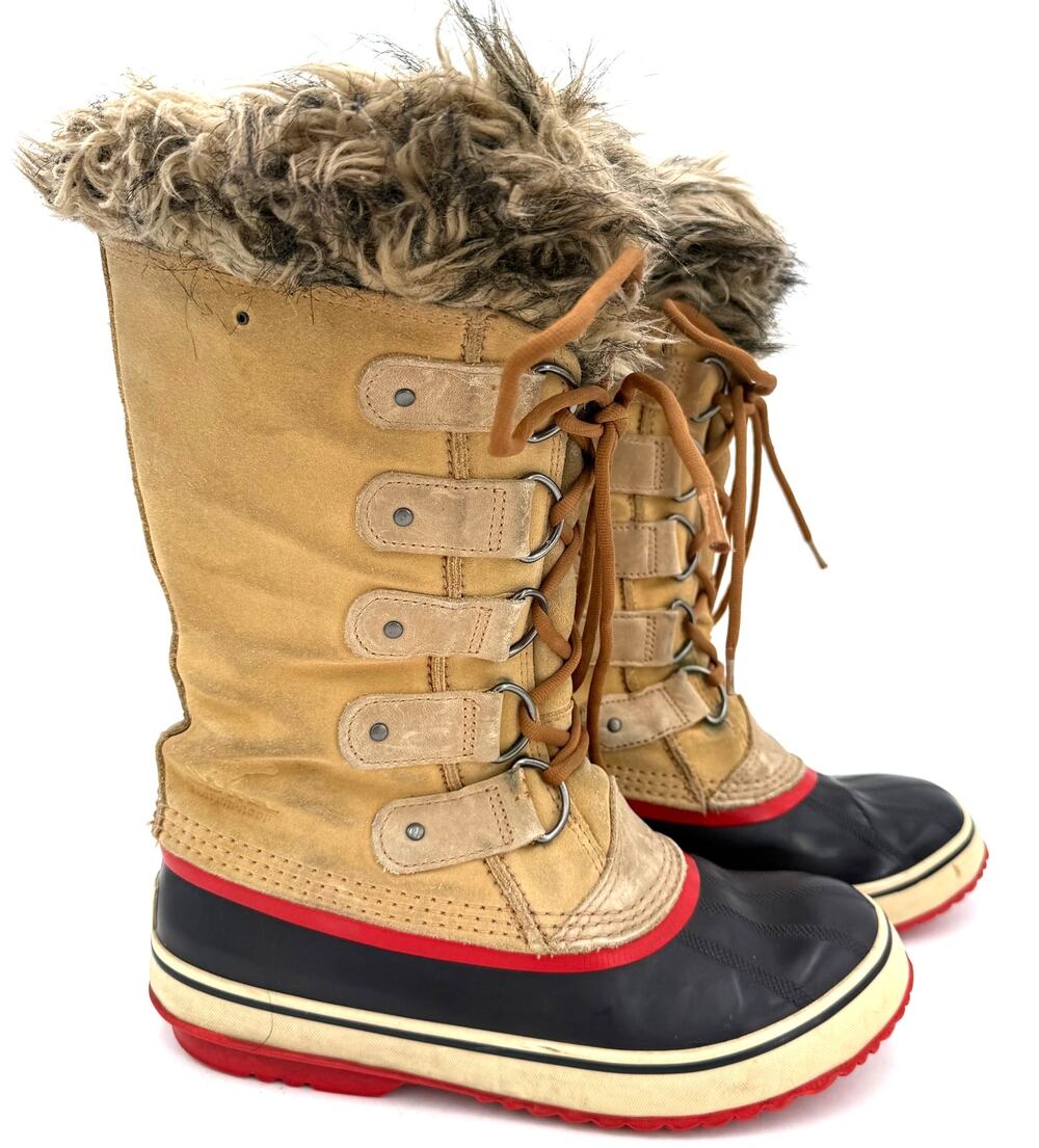Sorel Women's Joan of Arctic Tall Leather Fur Lace Up Snow Boots Size 9